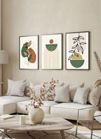 طقم من ٣ لوحات كانفاس على إطار خشبي، تصميم أوراق أ...