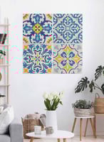 طقم من 4 لوحات كانفاس مربع على إطار خشبي، تصميم أش...