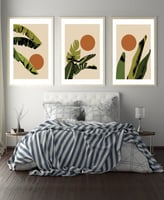 طقم من ٣ لوحات كانفاس على إطار خشبي، تصميم أوراق ن...