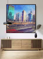 لوحة كانفاس مربع على إطار خشبي، تصميم فن زيتي للمد...