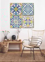 طقم من 4 لوحات كانفاس مربع على إطار خشبي، تصميم أش...