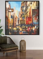 لوحة كانفاس على إطار خشبي بتصميم مشهد ملون للمدينة