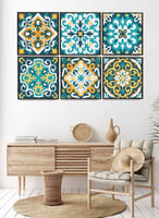 طقم من ٦ لوحات كانفاس مربع على إطار خشبي، تصميم اش...