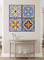 طقم من ٤ لوحات كانفاس مربع على إطار خشبي، تصميم زخ...