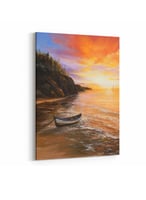 لوحة كانفاس على إطار خشبي، تصميم غروب الشمس على ال...