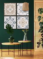 طقم من ٤ لوحات كانفاس مربع على إطار خشبي، تصميم نم...