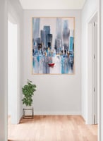 لوحة كانفاس على إطار خشبي، تصميم خليج مانهاتن، للم...