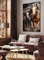 لوحة كانفاس على إطار خشبي بتصميم خيول راكضة