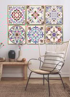 طقم من ٦ لوحات كانفاس مربع على إطار خشبي، تصميم اش...