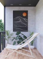 لوحة كانفاس على إطار خشبي، تصميم جبال مع موج المحي...