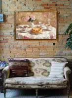 لوحة كانفاس على إطار خشبي بإطار خارجي باللون الخشب...