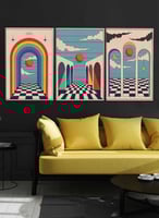 طقم من ٣ لوحات كانفاس على إطار خشبي بتصميم رسم كلا...