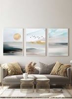 طقم من 3 لوحات كانفاس بتصميم فن تجريدي للبحر والطي...