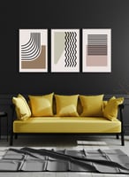 طقم من ٣ لوحات كانفاس على إطار خشبي، تصميم خطوط وأ...