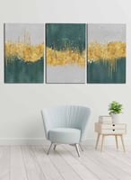 طقم من ٣ لوحات كانفاس على إطار خشبي، تصميم ملون، ل...