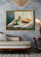 لوحة كانفاس على إطار خشبي بإطار خارجي باللون الخشب...