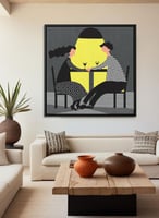 لوحة كانفاس على إطار خشبي بالفن التصوري لتصميم زوج...