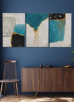 طقم من ٣ لوحات كانفاس على إطار خشبي، تصميم تجريدي...