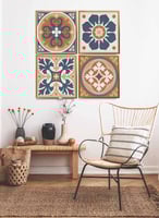 طقم من 4 لوحات كانفاس مربع على إطار خشبي، تصميم فن...