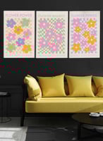 طقم من ٣ لوحات كانفاس على إطار خشبي، تصميم زهور مل...