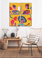 طقم من ٤ لوحات كانفاس مربع على إطار خشبي، تصميم فن...