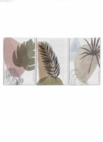 طقم من ٣ لوحات كانفاس على إطار خشبي، تصميم أوراق ن...