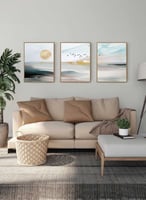 طقم من 3 لوحات كانفاس بتصميم فن تجريدي للبحر والطي...