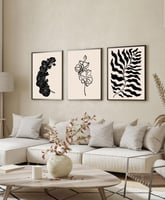 طقم من ٣ لوحات كانفاس على إطار خشبي، تصميم أوراق ن...