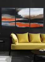 طقم من ٣ لوحات كانفاس على إطار خشبي، تصميم فن زيتي...