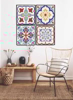 طقم من ٤ لوحات كانفاس مربع على إطار خشبي، تصميم نم...