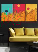 طقم من ٣ لوحات كانفاس على إطار خشبي، تصميم أوراق ا...