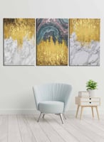 طقم من ٣ لوحات كانفاس على إطار خشبي، تصميم فن زيتي...