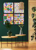 طقم من ٤ لوحات كانفاس مربع على إطار خشبي، تصميم نم...