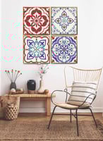 طقم من ٤ لوحات كانفاس مربع على إطار خشبي، تصميم نم...