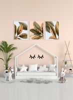 طقم من ٣ لوحات كانفاس على إطار خشبي، تصميم أوراق ن...