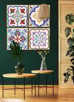 طقم من ٤ لوحات كانفاس مربع على إطار خشبي، تصميم نم...