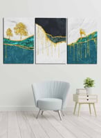 طقم من ٣ لوحات كانفاس على إطار خشبي، تصميم الأيل و...