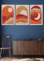 طقم من 3 لوحات كانفس بتصميم رسم تجريدي شمس وهلال