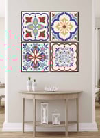 طقم من ٤ لوحات كانفاس مربع على إطار خشبي، تصميم نم...