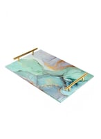 صينية تقديم مصنوعة من الأكريليك بمقابض معدنية ذهبي...