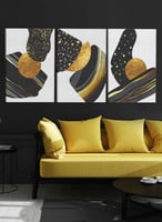 طقم من ٣ لوحات كانفاس على إطار خشبي، تصميم رسم تجر...