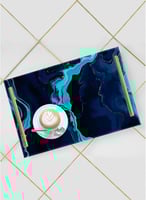 صينية تقديم مصنوعة من الأكريليك بمقابض معدنية ذهبي...