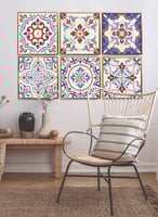 طقم من ٦ لوحات كانفاس مربع على إطار خشبي، تصميم اش...