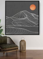 لوحة كانفاس مربع على إطار خشبي، تصميم جبال مع موج...