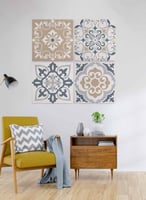 طقم من ٤ لوحات كانفاس مربع على إطار خشبي، تصميم نم...