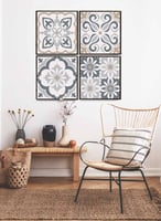 طقم من ٤ لوحات كانفاس مربع على إطار خشبي، تصميم نم...