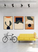 طقم من ٣ لوحات كانفاس على إطار خشبي، تصميم خطوط وأ...