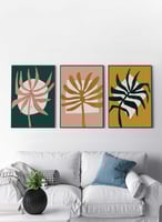 طقم من ٣ لوحات كانفاس على إطار خشبي، تصميم أوراق ا...