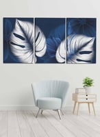 طقم من ٣ لوحات كانفاس على إطار خشبي، تصميم أوراق ن...