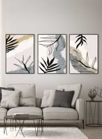 طقم من 3 لوحات كانفاس على إطار خشبي، تصميم أوراق ن...